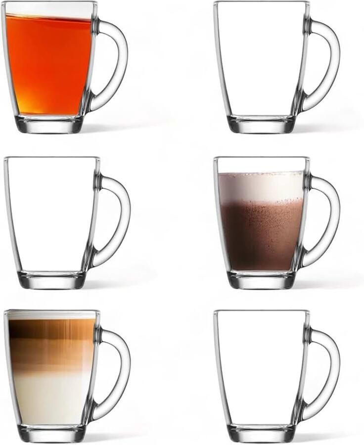 6-delige set premium glas met handvat latteglazen theeglazen cappuccinnokopjes ideaal voor warme dranken cacao latte macchiato en cappuccino