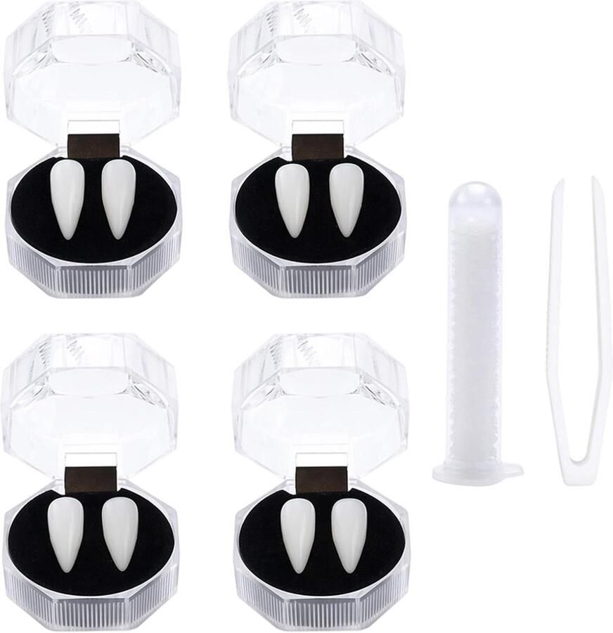 6-delige vampiertandenset 4 maten incl. accessoires voor Halloween kostuum