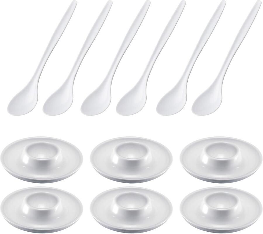 6 eierdopjes rond ø10 cm + 6 eierlepels 14 5 cm hoogwaardige kunststof Punto wit 206222E6