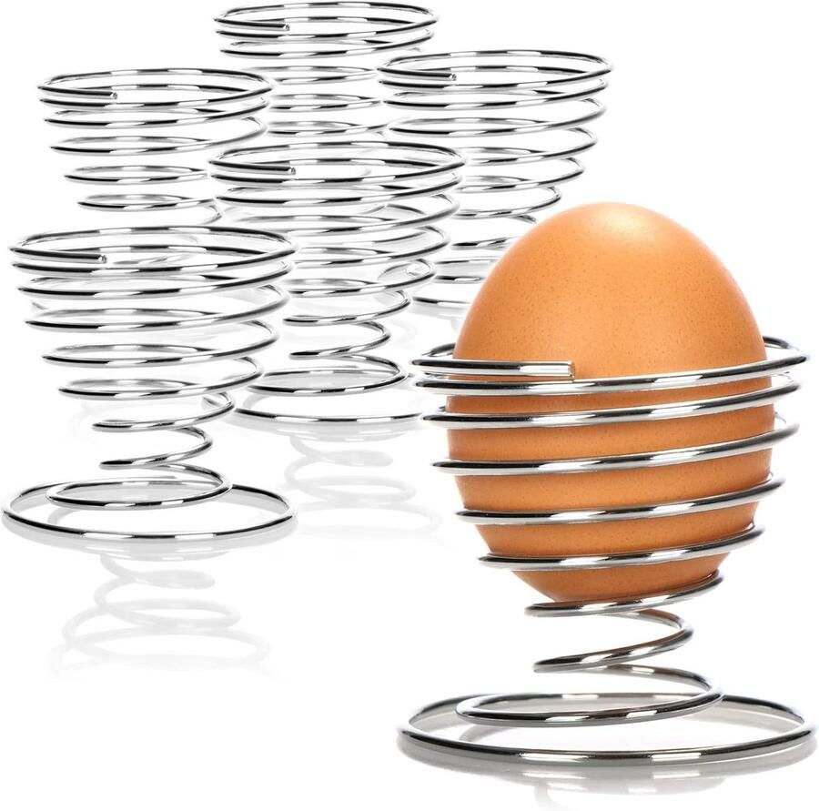 6 Eierdopjes Verchroomd Metaal Spiraal Design Ontbijtset Zilver Metallic Eierhouders