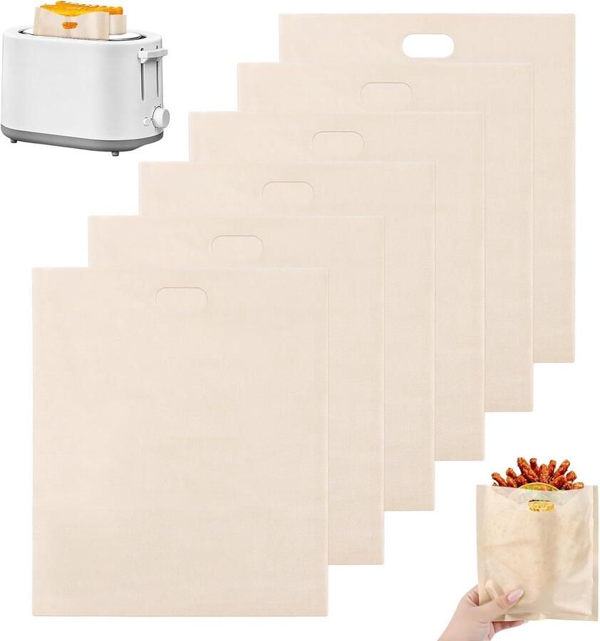 6 Herbruikbare Toaster Zakjes voor Sandwich Toast Magnetron Grill en Broodrooster