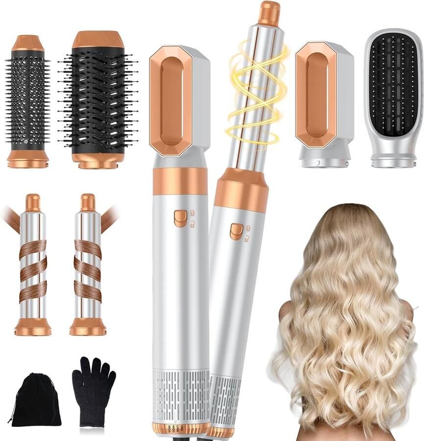 6-in-1 airbrush haarstyler Pro Air Styler set 1000 W ronde borstelföhn Air Curler warme luchtborstel föhnborstel haardroger stijlborstel styling voor alle haartypes