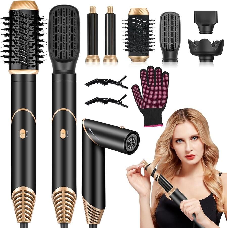 6-in-1 Airstyler Set Opvouwbare Ionische Föhn Heteluchtborstel Automatische Krultang Stijltang Volumeborstel & Diffuser Haarstylingset voor Krullen Stijlen Volume en Styling Haarstyling borstelset