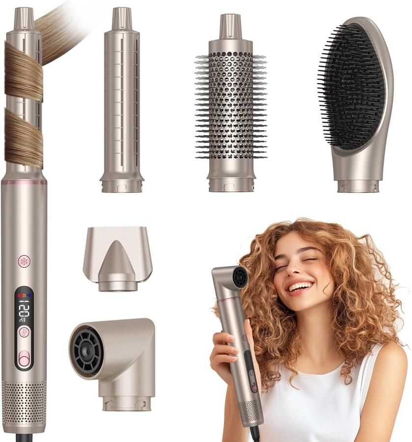 6-in-1 Haardrogerborstels met LCD-scherm 110.000 t min Heteluchtborstel met One-touch cool breeze Automatische Luchtkrultang Krulvolumeborstel Auto-Wrap Airstyler Haarstyler Hairstyler