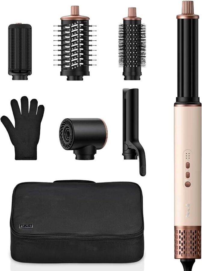 6-in-1 Haarstyler 1400W Hogesnelheids Airstyler Ronde Borstel Föhn met Krultang Automatische Heteluchtborstel Stijltang Haarstyler voor Drogen Krullen Stijlen en Volume Haarstyling borstelset