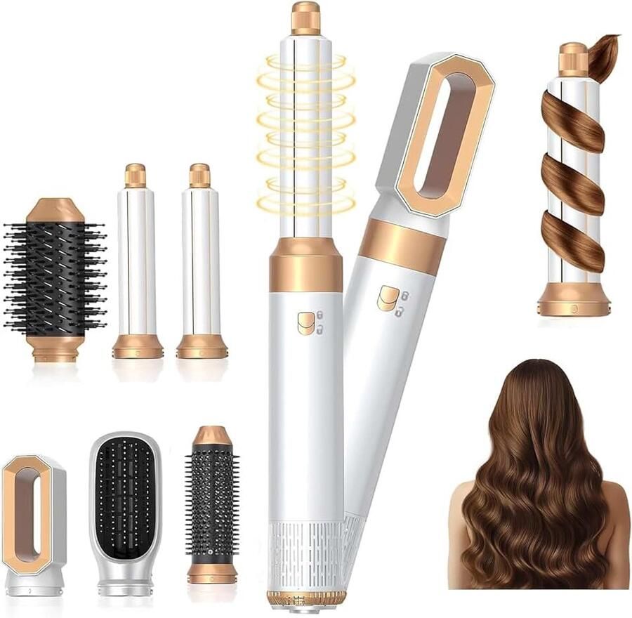 6-in-1 haarstylerset multi-airstyler krultang auto-wrap ronde borstelföhn heteluchtborstel voor styling gladmaken drogen volume krullen