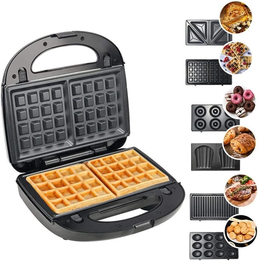 6-in-1 Keukenapparaat Multicooker Platen Ontbijt Maken Verwisselbare Bakplaten 750 Watt Wit