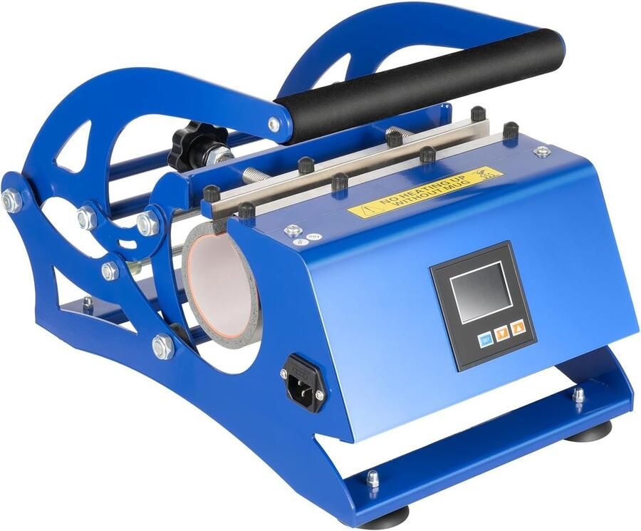 6-in-1 Mokkenpers Hittepers Transfermachine Zelf Ontwerpen Printen Instelbare Tijd Temperatuur Bekers Formaten Blauw Zwart