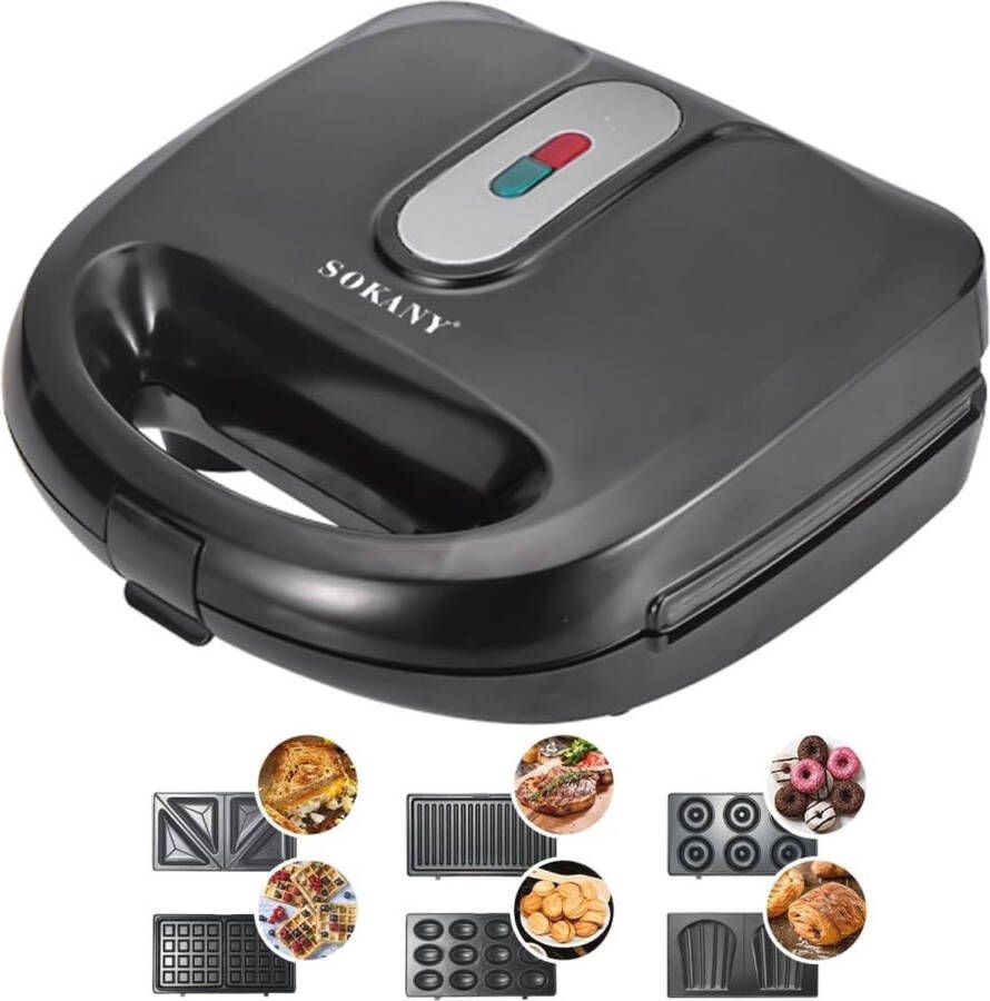 6-in-1 Multifunctioneel Keukenapparaat Sandwichmaker Wafelijzer Grill en Donutmaker