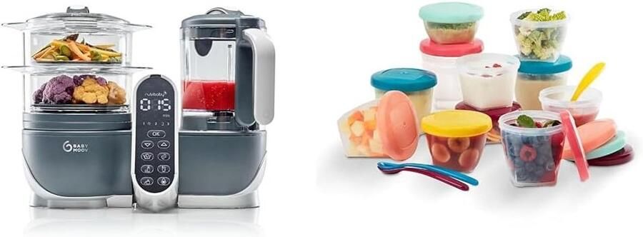 6-in-1 multifunctionele keukenmachine voor baby's ideaal voor batchcooking en babyvoeding 15-delige bewaarset met flexibele lepels