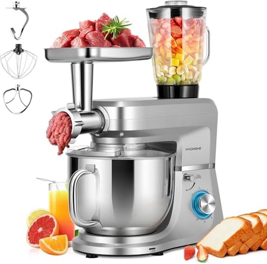 6-in-1 staande mixer 8 5 QT zilver Multifunctionele keukenhelper