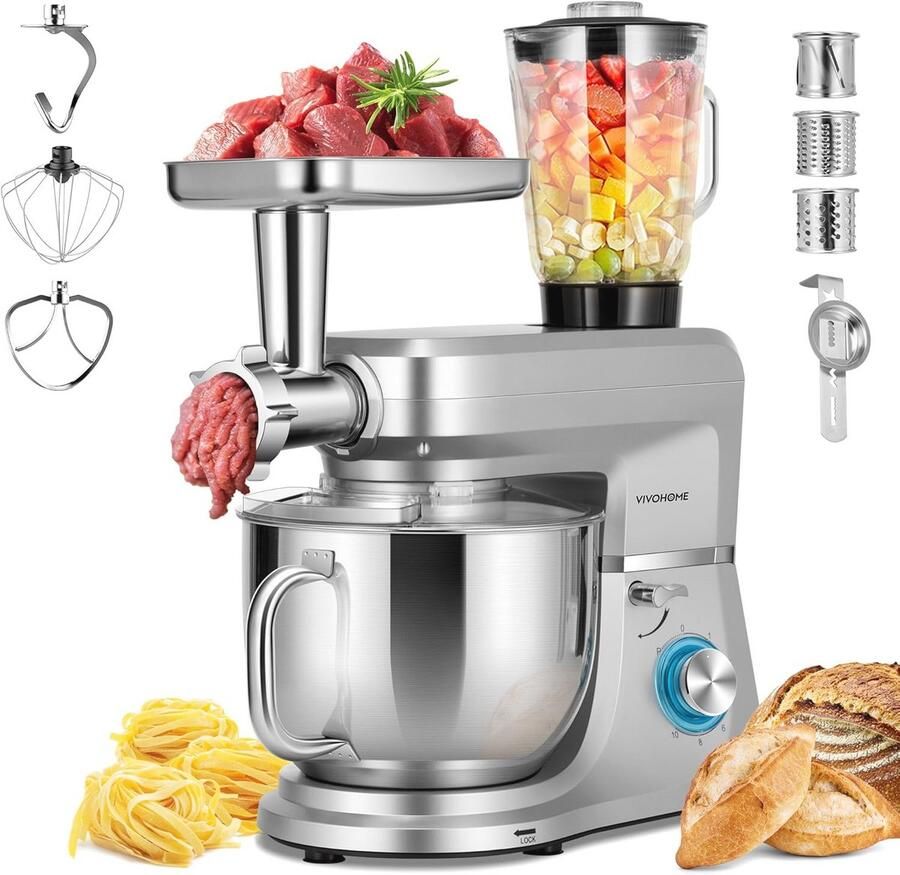 6-in-1 staande mixer 8 5 QT zilver Multifunctionele keukenhelper