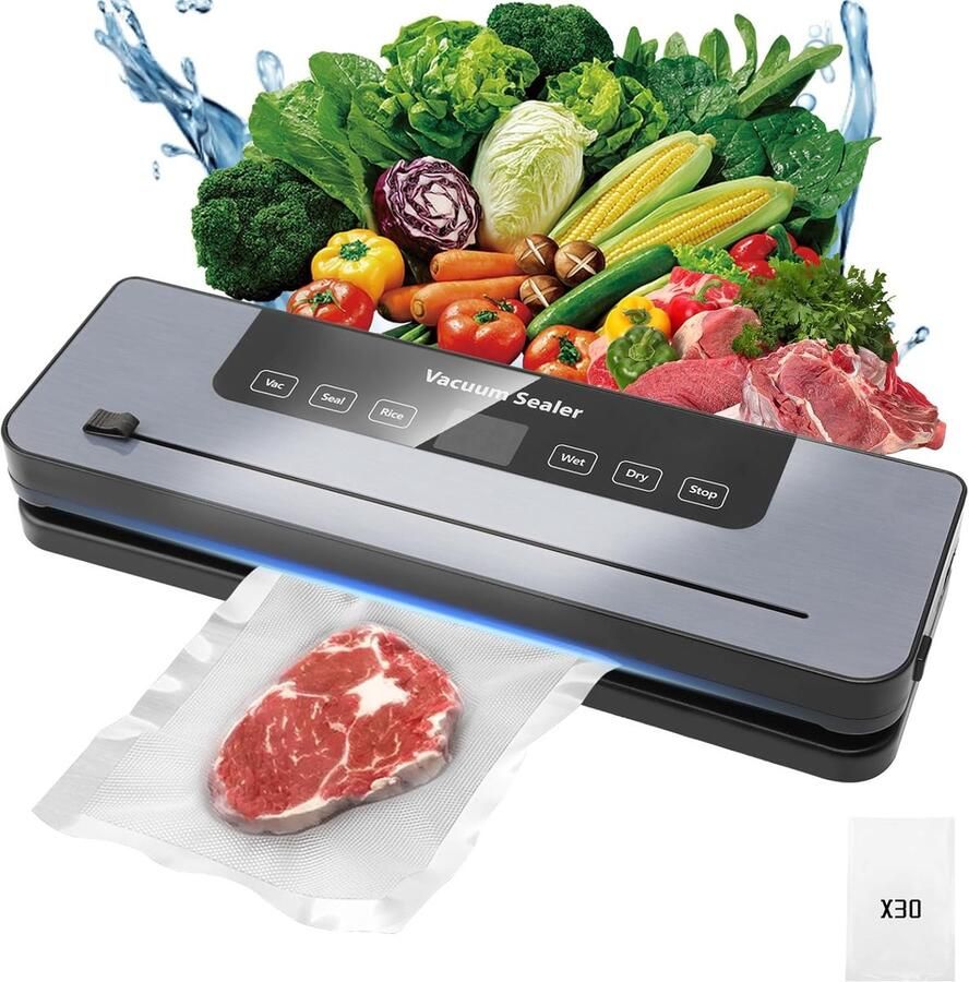 6-in-1 vacumpakketmachine Professionele vacumpakketmachine met ingebouwde voedselknipper voor droge natte en verse voedsel voedselbewaringsfunctie 30 vacmsakken inclusief