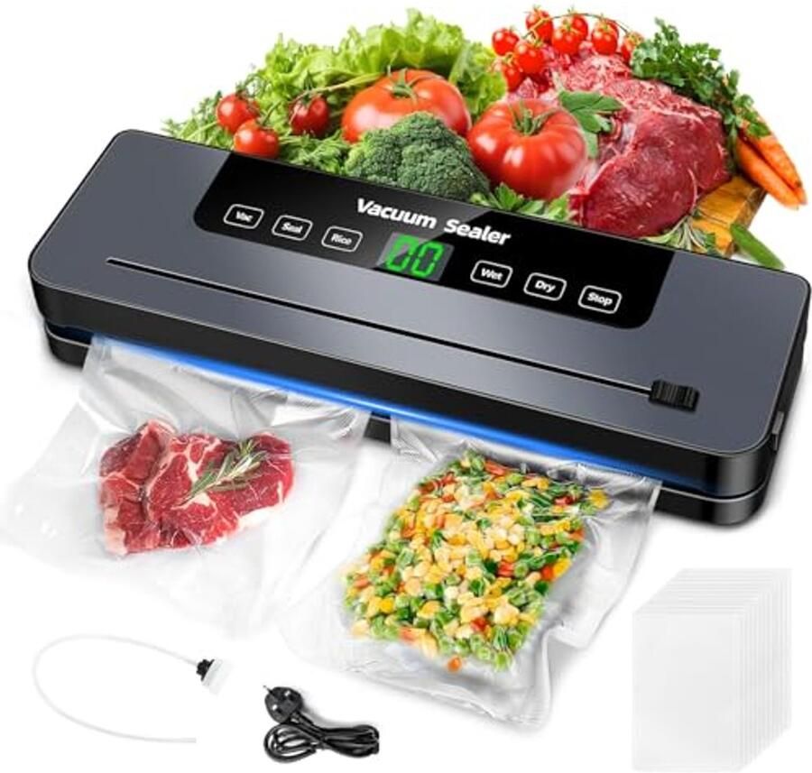 6-in-1 Vacuum Sealer met Digitale LED Countdown en 50 Stuks Vacuumzakken