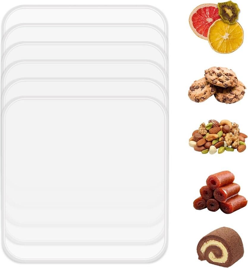 6-pack siliconen droogfolie met rand fruitleer mat droogautomaat accessoires droogfolie voor vloeistoffen kruiden vlees en roestvrijstalen droogautomaat (28 * 28 cm)
