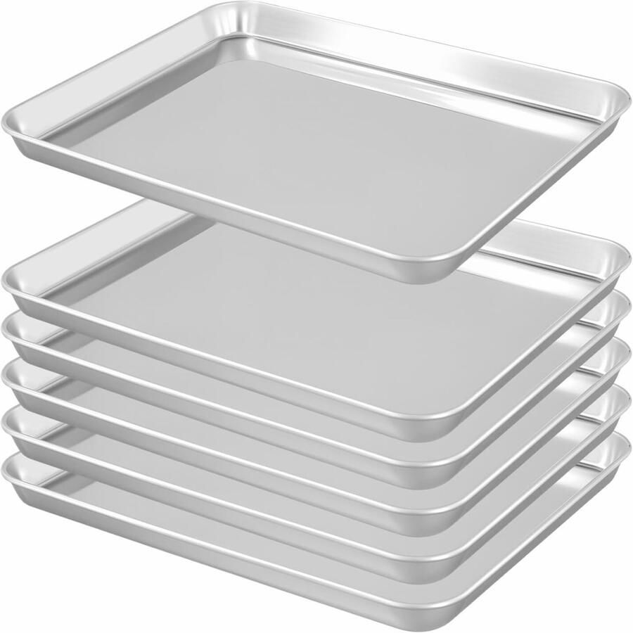 6 Pcs RVS Bakplaat Set Grote Metalen Ovenplaat voor Koken en Roosteren 31 5 x 24 5 x 2 5 cm Ideaal voor Grillen en Barbecueën