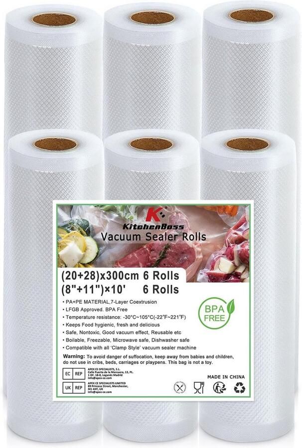 6 Rollen 20 28 X 300 Cm: Vacuümfolie Voor Vacumeermachines En Sous-Vide Vacuümfolierollen BPA-Vrij Vacuümzak Kookvast Vacuümzakken Levensmiddelen Herbruikbaar