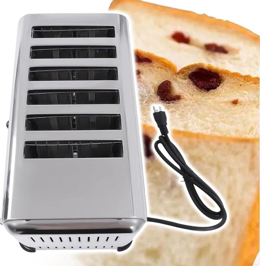 6 Slice Broodrooster Apparaat Keuken Snel Ontbijt Brede Sleuven Timer 33 x 29 x 26 cm