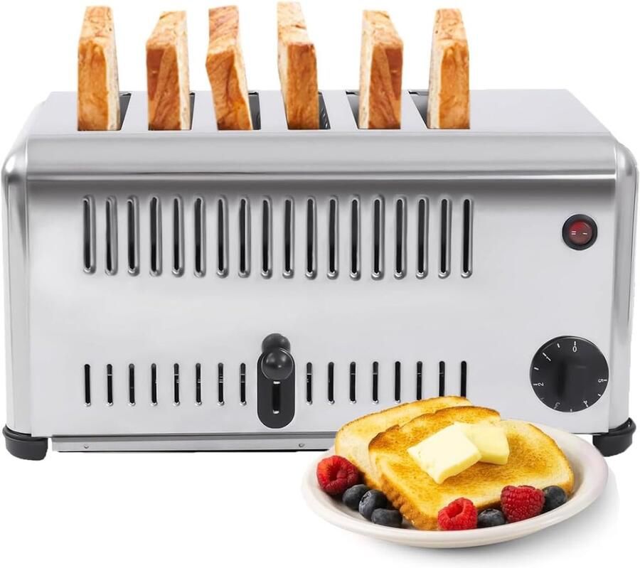6-Slice Broodrooster Commercieel Apparaat Snel Ontbijten Extra Brede Slots 6 Slots Zilver
