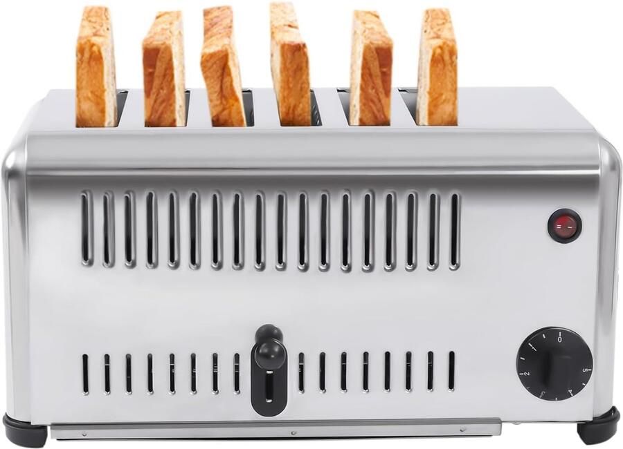 6 Slice Broodrooster Commerciële Broodrooster Snel Ontbijt Maken Extra Brede Sleuven 2500W Zilverkleurig