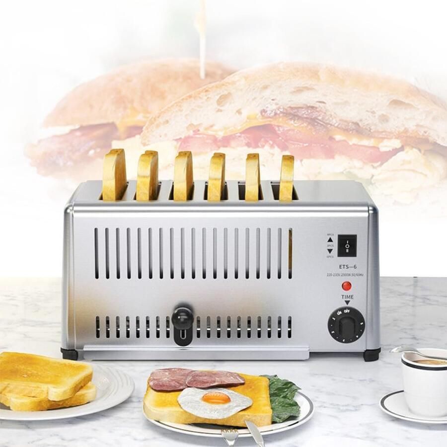6 Slice Broodrooster Rooster Apparaat Ontbijt Maken Onafhankelijk Bedienbaar 6 Slots Zilver