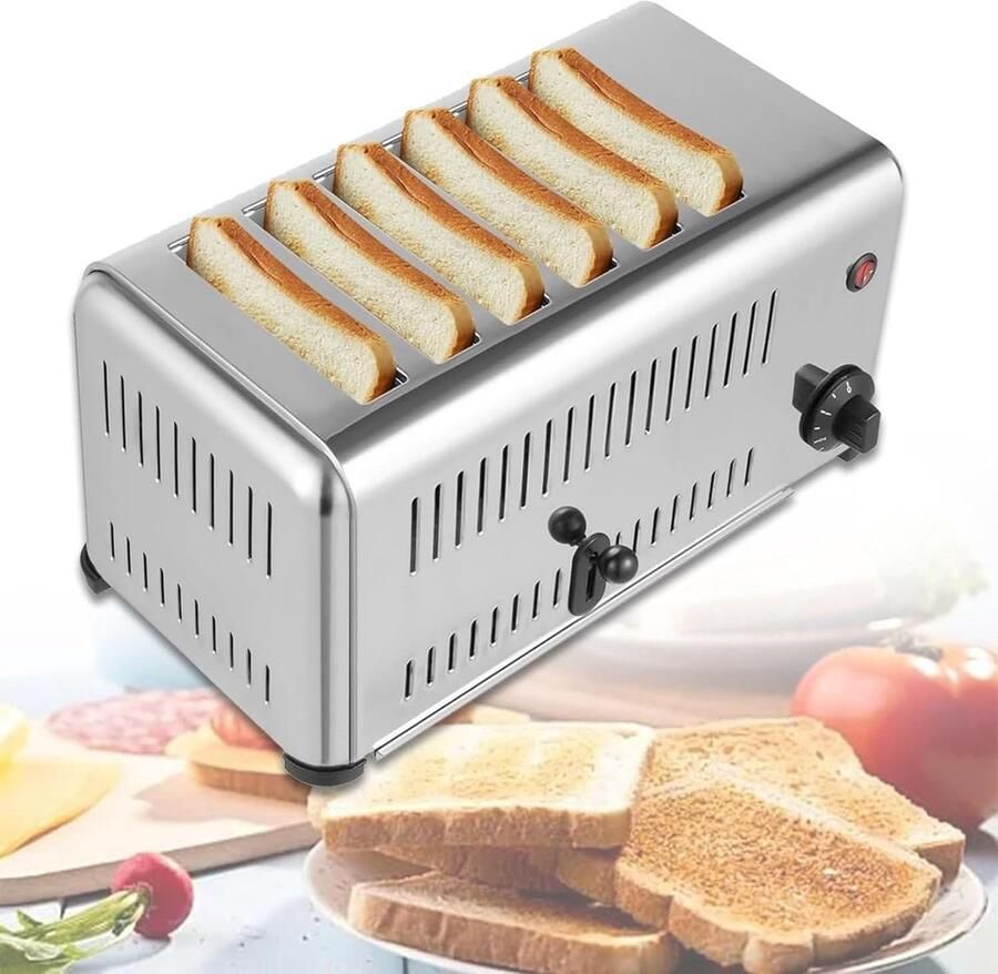 6 Slice Broodrooster Toastapparaat Pop-up Gezinsontbijt Maken Roestvrij Staal 3240W Zilver