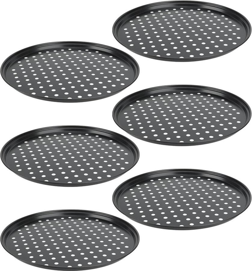 6 Stuks 12 Inch 32cm Pizza Bakplaten Antiaanbak Ronde Pizzapan met Gaten Ideaal voor Thuis en Restaurantgebruik