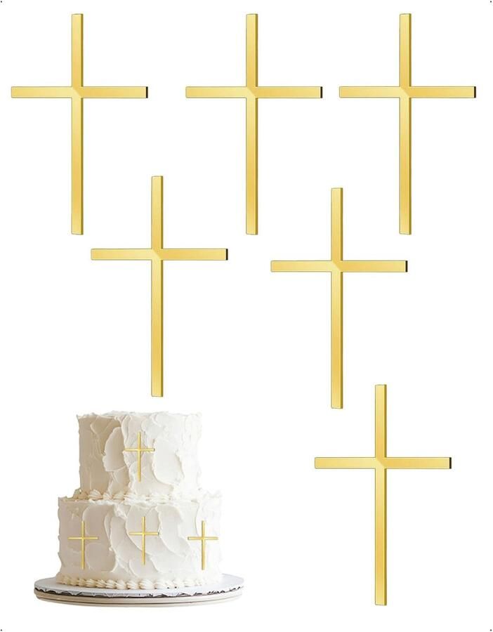 6 stuks acryl kruis taartdecoratie goud voor communie doop vormsel taarttopper eerste communie meisjes en jongens taartsteker vormsel doop kruis goud