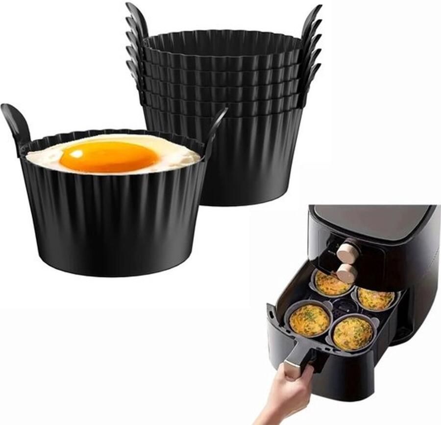 6 stuks Airfryer accessoires Airfryer eivorm Airfryer siliconen bakje BPA vrij Geschikt voor alle airfryers Zwart 9*9*5.5cm