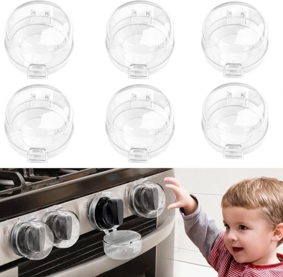 6 stuks-Beschermkap voor gasfornuisschakelaar beschermkap kinderveiligheidsslot vergrendeling voor gasfornuisknop accessoires voor gasfornuis geschikt voor schakelaarknoppen kleiner dan 4 2 cm transparant 6 x 4 cm