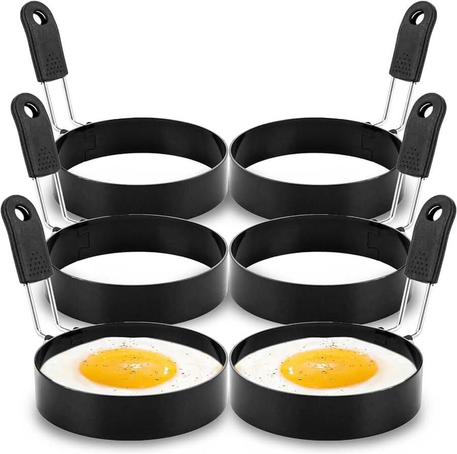 6 Stuks Eierbakring RVS Eierring 9 cm en Bakring voor Eieren 7 8 cm Hoog Zwarte Roestvrijstalen Ring voor Ontbijt Burger Pannenkoek Keuken en Brunch