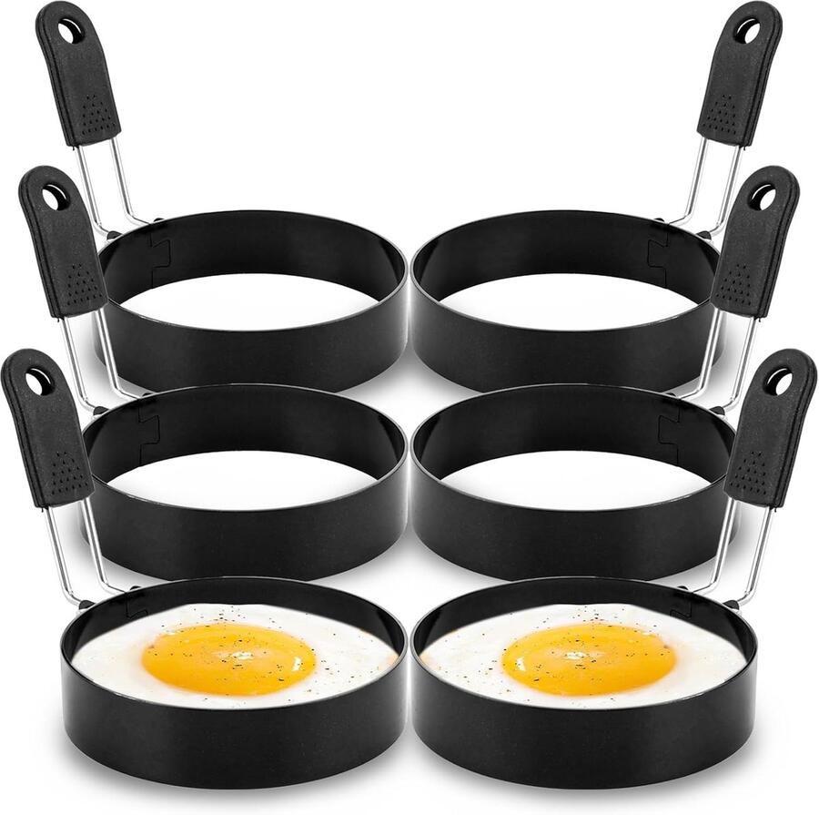 6 Stuks Eierbakring RVS Eierring 9 cm en Bakring voor Eieren 7 8 cm Hoog Zwarte Roestvrijstalen Ring voor Ontbijt Burger Pannenkoek Keuken en Brunch