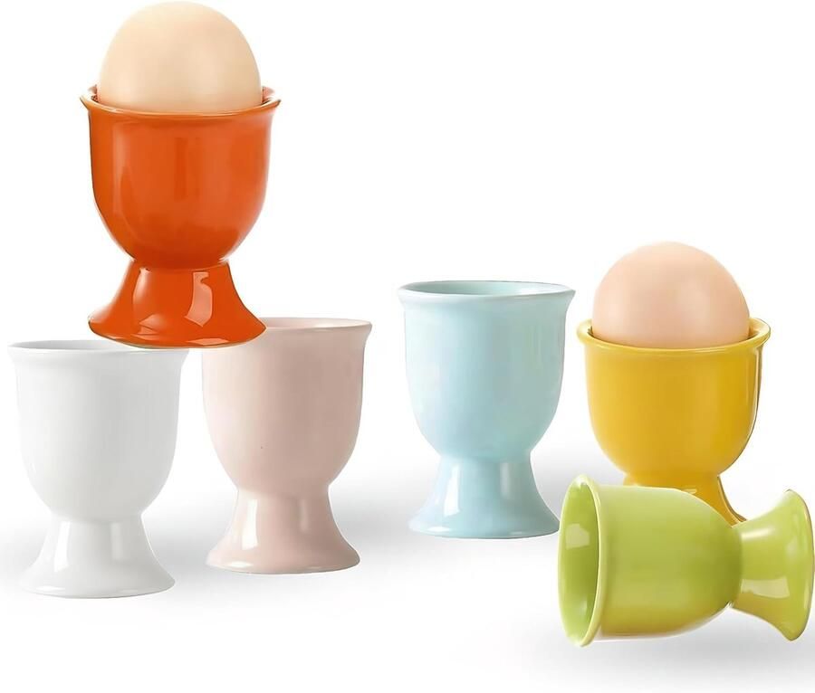 6 stuks eierdopjes porselein ronde eierdopjes keramiek voor zacht of hard ontbijtei eierstandaard servies voor thuis ontbijttafel ontbijt brunches buffet Pasen geschenken