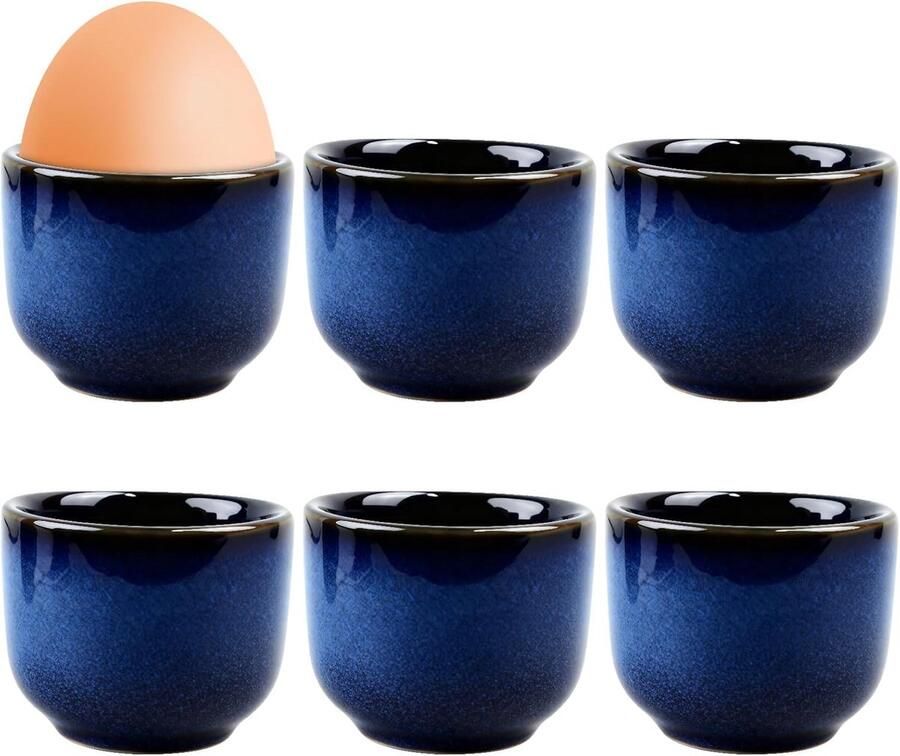 6 stuks eierdopjes porselein vintage blauwe eierdopjes keramiek glanzende eierstandaard porselein voor gekookte eieren grappige eierstandaard vaatwasmachinebestendig