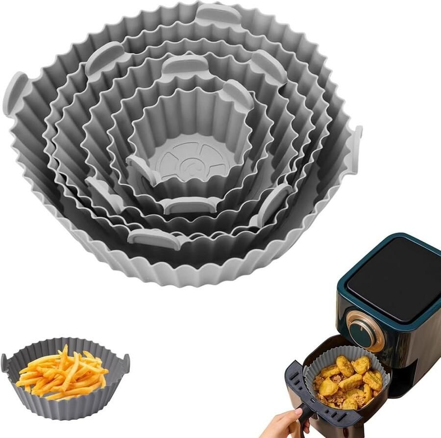 6 Stuks Herbruikbare Siliconen Airfryer Bakvormen Set Grillpan & Ovenaccessoire