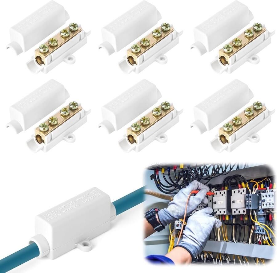 6 stuks kabelverbinders klemlijst kabelconnector voor 2 5 tot 16 mm² draad messing geleiders draadklemmenblok ABS-behuizing elektrisch klemblok (1000 V 100 A)