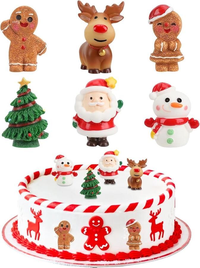 6 stuks kersttaartdecoratie taartdecoratie cupcake-toppers muffindecoratie kerstman rendier sneeuwpop kerstboomdecoratieset kerstdecoratie voor taarten en kerstboom