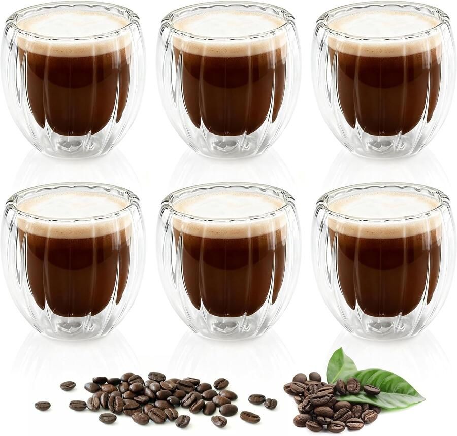 6 stuks Latte Macchiato glazen dubbelwandig 80ml dubbelwandige koffieglazen dikwandig espresso tassen glas Geschikt voor de vervaardiging van espresso cappuccino matcha thee