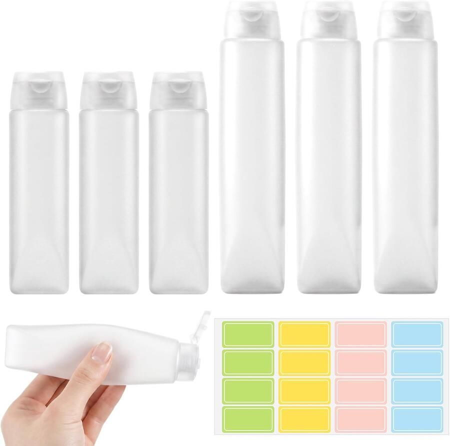 6 stuks lege tubes om te vullen navulbare lege tubes met 16 kleuretiketten navulbaar leeg reisformaat transparant van PE voor shampoo spoeling en lotions (30 50 ml)