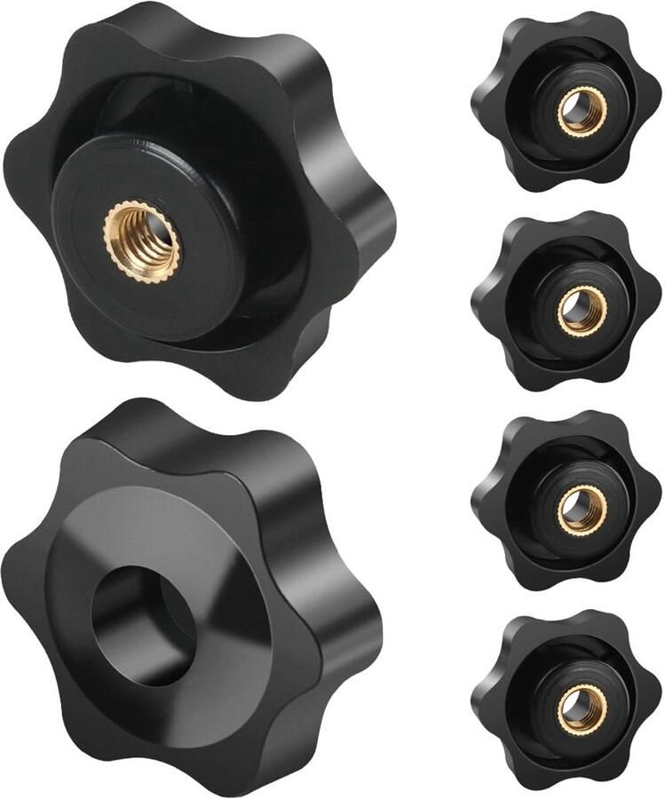 6 stuks M6 38 mm universele knoppen handvat sterkop moer draaiknop klemknop met schroefdraad handvat gekarteld messing voor gereedschapsmachines