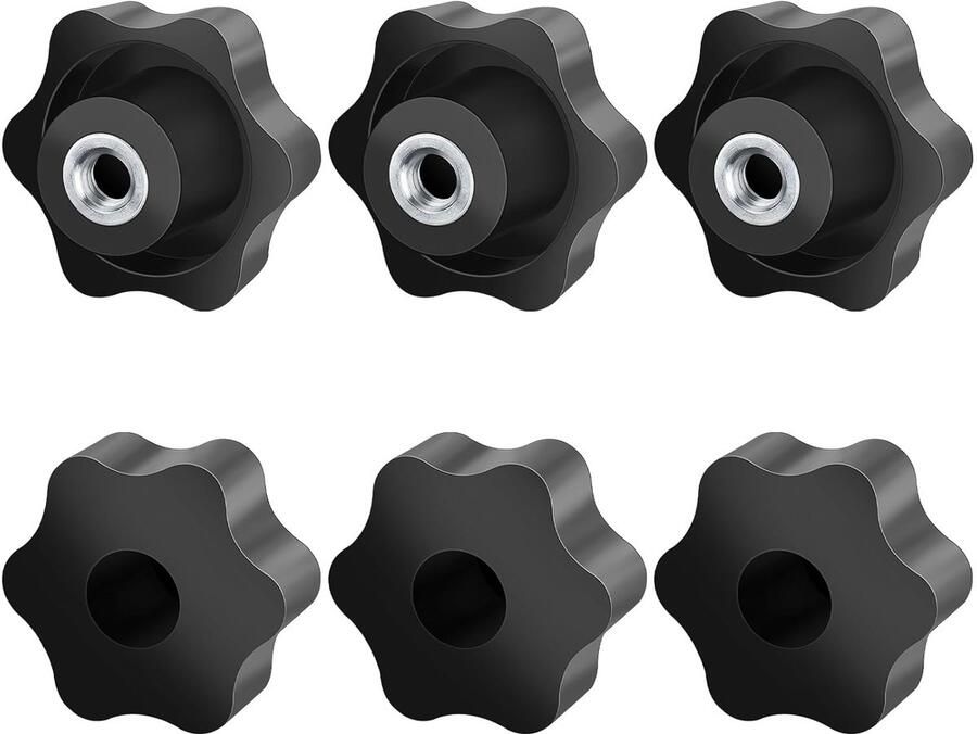 6 stuks M8 Star klemmoeren Jeboler handvatmoeren diameter 50 mm knoppen grip plastic stermoer handvat vleugelmoer duimbouten draad voor machines en meubels werktuigmachines fitnessapparatuur