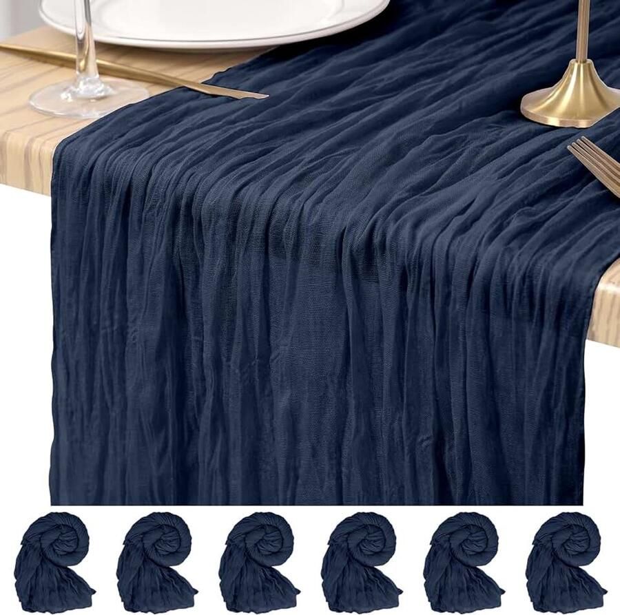 6 stuks Marineblauw kaasdoek tafelloper 45 x 275 cm rustieke gaas stof tafelloper romantisch sluier voor bruiloften festivals jubileum diner buitenfeesten