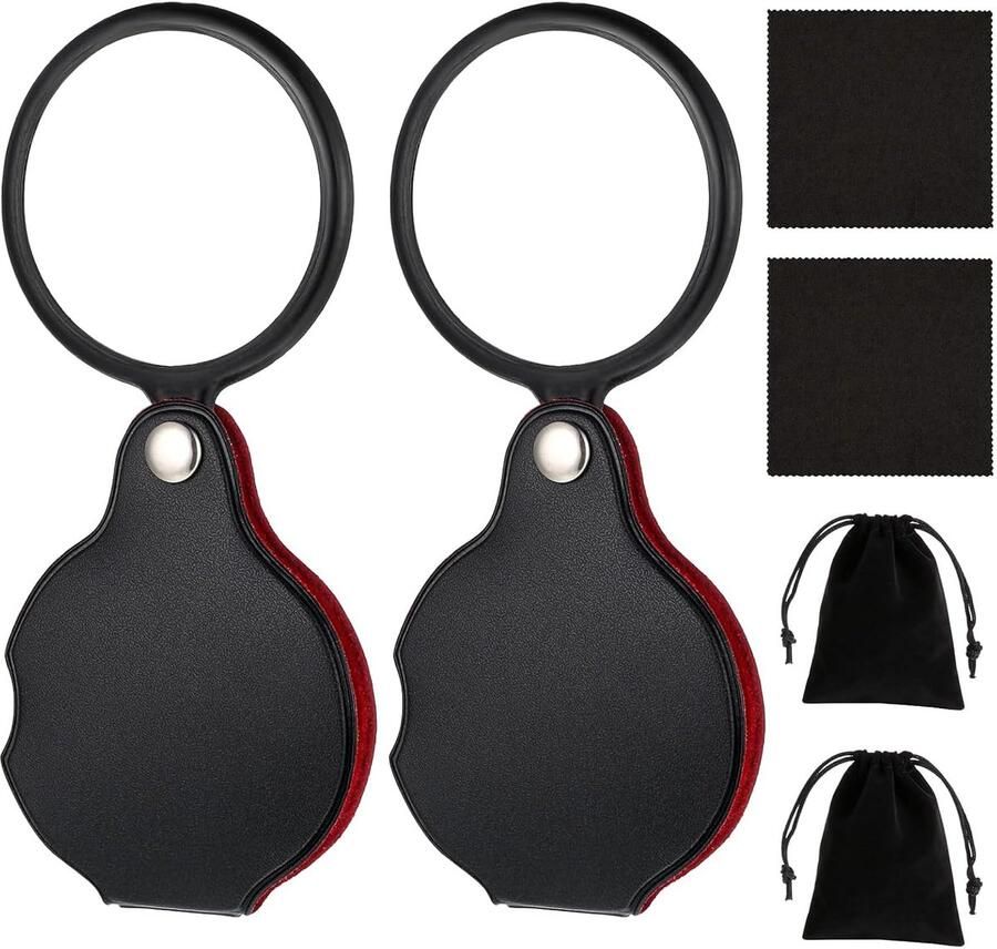 6 stuks mini-vergrootglas 2 compact en opvouwbaar 10-voudige vergroting vergrootglas inclusief 2 opbergzakken reinigingsdoek voor lezen munten reizen sieraden knutselen