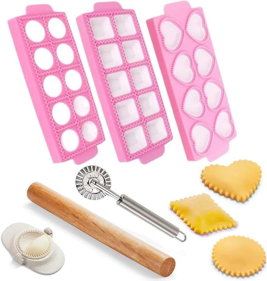 6 Stuks Ravioli Mould Pasta Maker Set met Gnocchi Board Rolling Pin Dumpling Plastic Maker Stempel Cutters Keukengeredschap Pasta Maken Accessoires voor Ravioli Dumplings Cookies