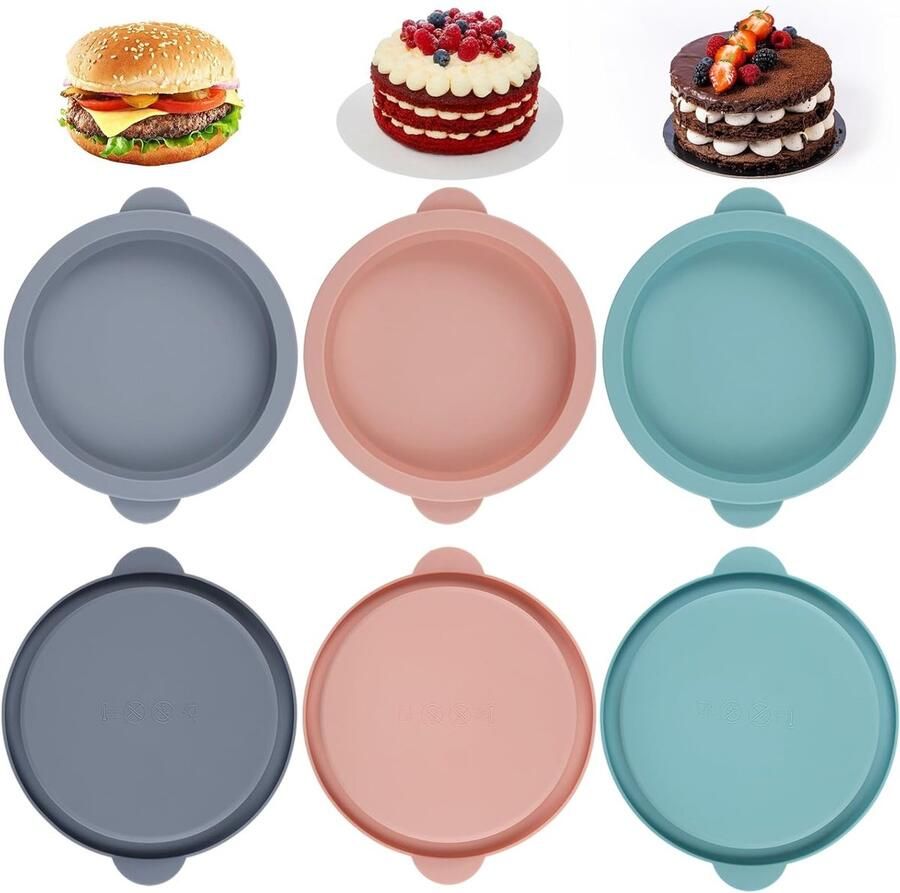 Allecto Plus 6 Stuks Siliconen Taartvormen 10 cm voor Luchtfriteuse Eivorm Airfryer Accessoires Eierdopjes Muffinpannen Bakken en Pannen Grijs Blauw Poederbestendig - Foto 1