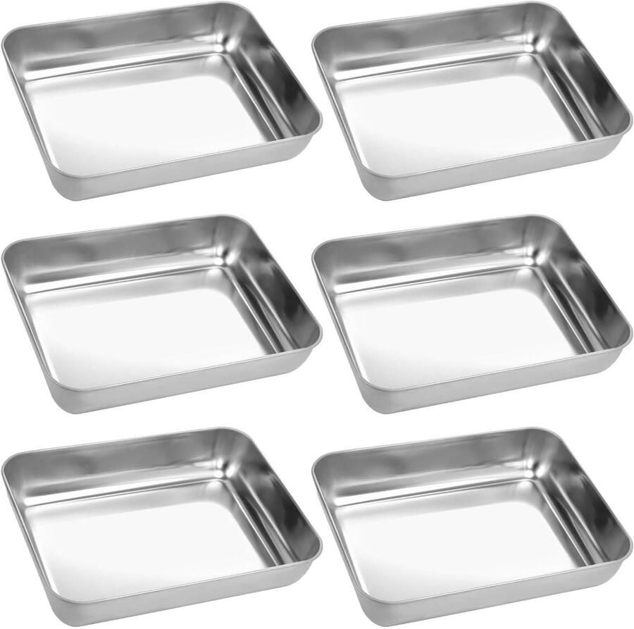 6 stuks vierkante roestvrijstalen taartvormen 25 5 x 19 5 x 5 8 cm rechthoekige bakplaten multifunctionele bakcontainers voor taarten brood pizza's