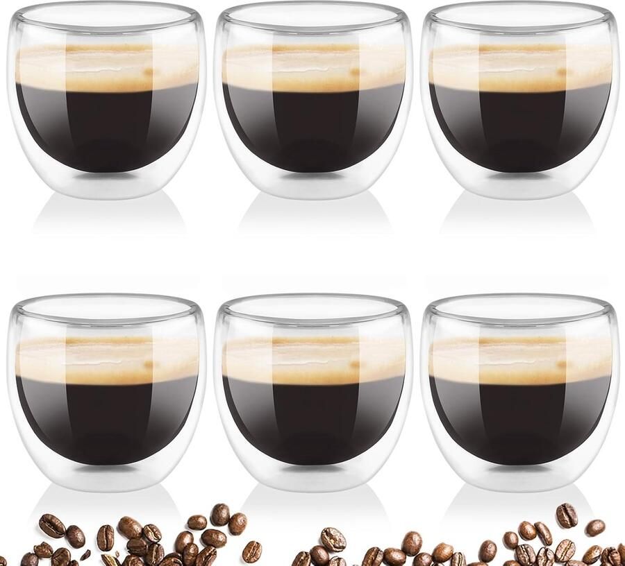 6 x 80 ml transparante espressokopjes thermoglazen voor latte thee matcha cappuccino melk glas dubbelwandig