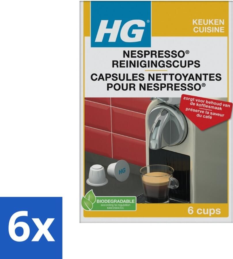 6 x HG Nespresso Reinigingscups Verwijdert Grondig Vet & Aanslag 6 Reinigingscups Nespresso Reiniging Koffiemachine Schoonmaken Nespresso Cuphouder Schoonmaken Koffievet Verwijderen Koffie-aanbaksel Verwijderen
