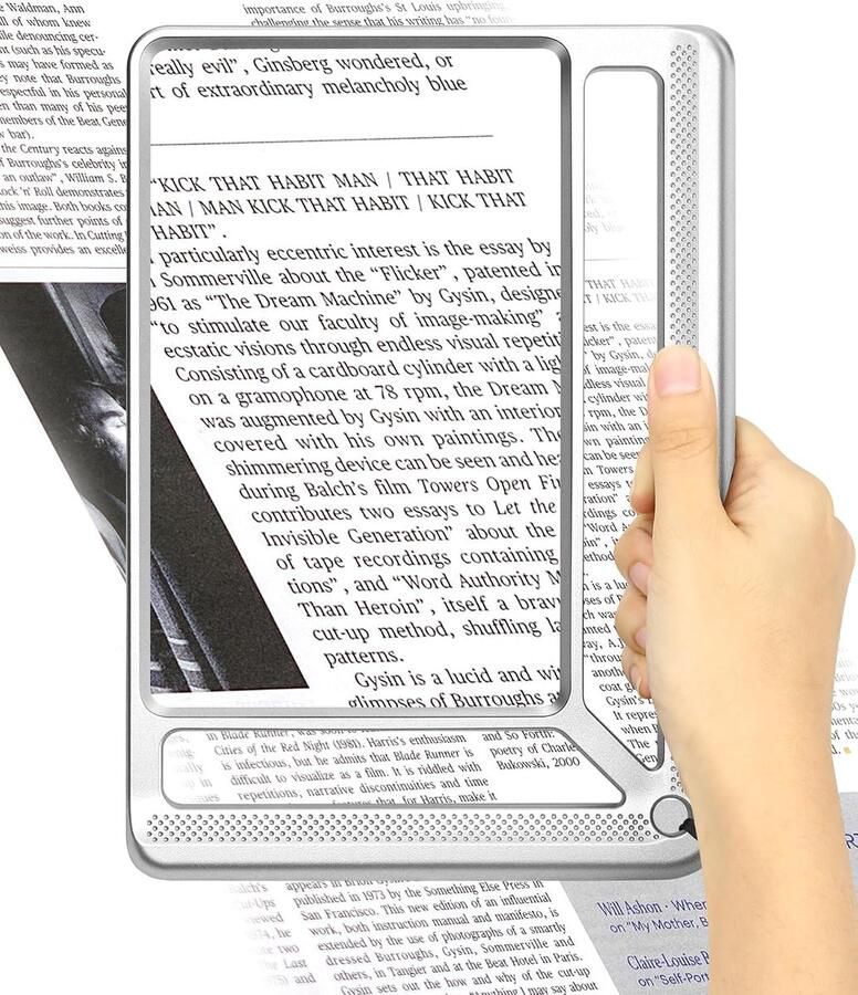 6 x leesloep licht vergrootglas van boeken rechthoekig vergrootglas om te lezen voor senioren groot kranten verbeterde handloep volledige pagina-loep om te lezen leeshulp， Zilver