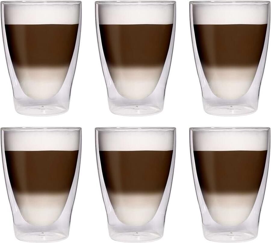 6 x XL dubbelwandige latte macchiato-glazen cocktailglazen 280 ml ijsthee sap- en waterglazen 6 x 280 ml elegante thermoglazen met Feelino-zweefeffect 6 x 280 ml